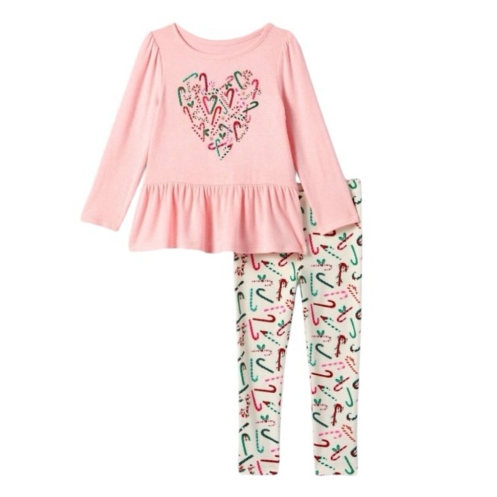 Cat & Jack Toddler Girl's Candy Cane Heart Peplum Holiday Top & Legging Set